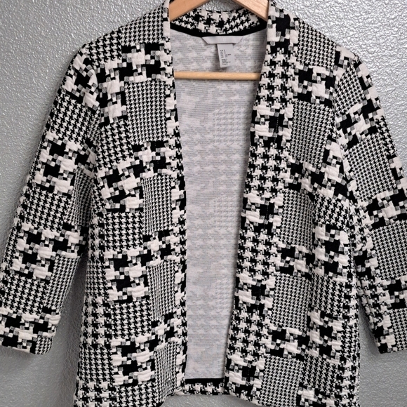 Open Front Black & White Houndstooth Jacket - Picture 6 of 7